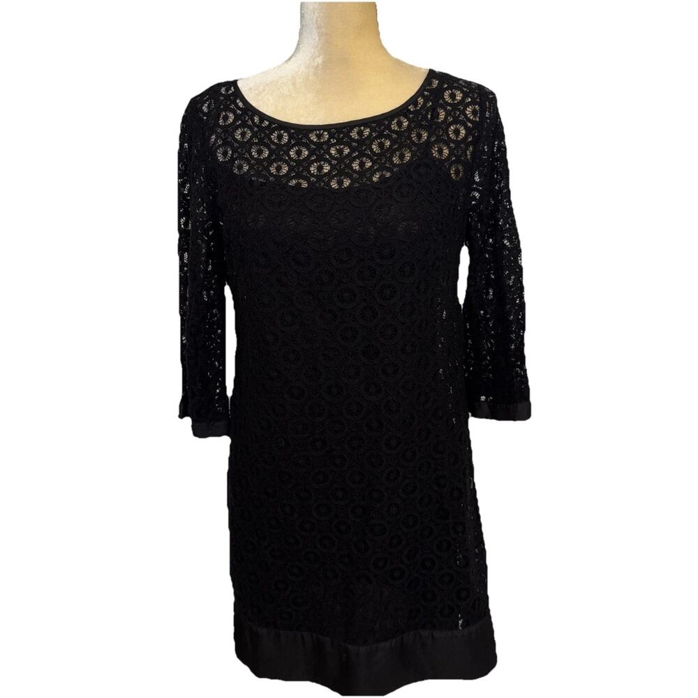 Laundry by Shelli Segal Black 3/4 Sleeve Lace Shift Dress Size 6